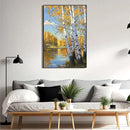 Poplar trees beside the blue sky and white clouds are suitable for living rooms bedrooms and offices Landscape posters and wall paintings by CozyNest Decor