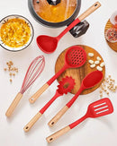 Kitchen Utensils Set, 13PCS Silicone Cooking Utensils, Heat Resistant Kitchen Utensil Spatula Set for Nonstick Cookware, Wooden Handles Kitchen Gadgets Tools Set (RED) by CozyNest Decor