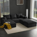 Boneless Sectional Cloud Couch Sofa Bed for Living Room, 112" Modular Modern Lounge 3 Seater Sleeper Black Couches with Chaise, No Assemble, Cordury Compression Upholstered Sofas by CozyNest Decor