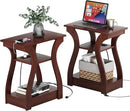End Tables Living Room Set of 2,Cherry End Table with Charging Station,Side Table, Nightstand for Bedroom, 3 Tier End Table with Storage Shelf for Living Room(Cherry) by CozyNest Decor