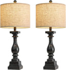 BOBOMOMO 27" Farmhouse Table Lamp Set of 2 with USB A+C for Bedroom Living Room Vintage Rustic Traditional Nightstand Bedside Lamps Retro Side Table Lamps (Black) by CozyNest Decor