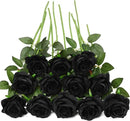 Black Fake Roses Artificial Flowers - 10 Pcs Fake Artificial Roses Silk Flowers with Stems for Home Wedding Hotel Office Centerpiece Decor by CozyNest Decor