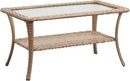 Patio Tables Outdoor Coffee Table - Wicker Rattan Coffee Tables with 2-Tier Storage Shelf Glass Top for Outside Proch Deck Balcony Garden Rectangle Yellow by GreenHaven Gardens