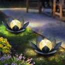 Huaxu Solar Lights Outdoor Garden Decor Crackle Glass Globe Lotus Flower Gray Metal Waterproof Light for Patio, Lawn, Walkway, Tabletop, Ground,Christmas Gifts for Mom,Women by GreenHaven Gardens