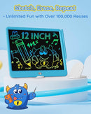 TEKFUN LCD Writing Tablet for Kids Boys Toys, 12 Inch Erasable Doodle Board Colorful Doodle Pad, Mess Free Coloring Board Games Toys Gifts for Toddlers Boys Adults (Blue) by TinyTreasures Baby Boutique