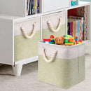 i BKGOO 3Pack Large Foldable Storage Bins，Collapsible Sturdy Cationic Fabric Organizing Storage Basket Cube with Cotton Handles for Home Office Shelf Clothes Toys Beige-Green 13×13×13 inch by CozyNest Decor