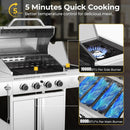 R.W.FLAME 4-Burner Gas Grill with Side Burner, Stainless Steel Propane Grill 42000BTU for Outdoor Cooking, with Porcelain-Enameled Cast Iron Grates, Baking Pan, Silver by GreenHaven Gardens
