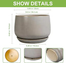 G EPGardening Ceramic Planter 9 Inch - Round Modern Plant Pots with Drainage and Plant Saucer Indoor Outdoor for Flower, Vanity Decor, House Gifts, Retro Grey