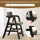 Solid Wood High Chair for Toddlers to Teens, Adjustable Height Toddler Dining Chair, Easy to Clean Toddler Highchair with Removable PU Cushion for Dining, Studying, Step Tool, Black by TinyTreasures Baby Boutique