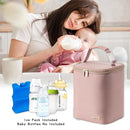 Breast Milk Cooler Bag with Ice Pack Fits 4 Baby Bottles Up to 9 Ounce, Baby Bottle Bag for Nursing Mom Daycare, Pink by TinyTreasures Baby Boutique