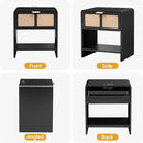 LEVNARY Nightstand with Charging Station, Mid-Century Modern Bedside Table with Curved Top Corners and Fabric-Like Textured Drawer, Wooden End Table for Farmhouse Bedroom Living Room (1, Black) by CozyNest Decor