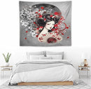 Japanese Geisha Tapestry Asian Red Cherry Blossom Red Sun Traditional Kimono Folk Tapestries Home Decor for Living Room Bedroom Apartment Farmhouse Dorm 60"x50" by CozyNest Decor