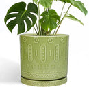 Ceramic Pot for Plants - 10 Inch Indoor Plant Pots with Drainage Holes and Saucer, Boho Round Planter Outdoor, Decorative Large Planter for Flower, Living Room Decor, Garden Gifts, Green by GreenHaven Gardens