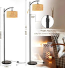Floor Lamp for Living Room Bedroom Farmhouse Arc Rattan Boho Standing Lamp with Remote Dimmable Black Wicker Bamboo Lamp Shade Floor Light Adjustable Tall Lamp Industrial Floor Lamps Bohemian by CozyNest Decor