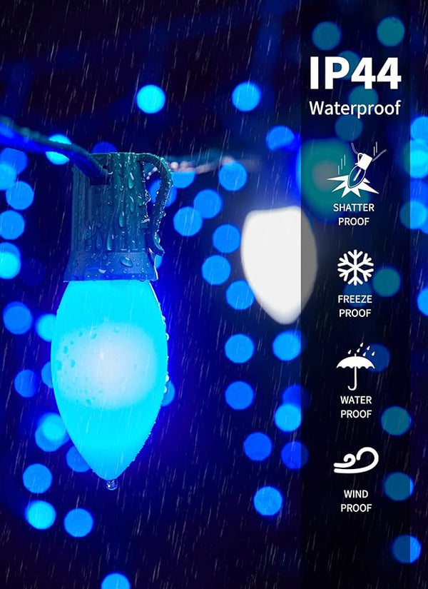 C9 LED Christmas Lights Outdoor, 50 Feet C9 String Lights with 50 Shatterproof Matte Bulbs, Connectable Waterproof Christmas Tree Lights for Holiday Roofline Backyard Garden Decor, Blue & Pure White, photo 2 of 7