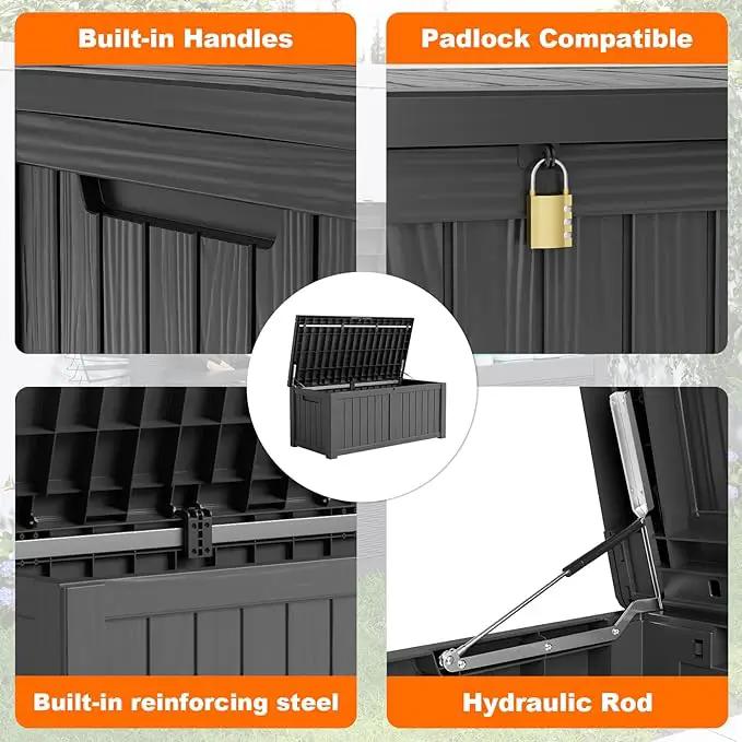 DRATO 120 Gallon Large Deck Box, Outdoor Storage Box for Patio Furniture, Patio Cushions, Gardening Tools, Pool Supplies,660lbs Weight Capacity,Waterproof Resin Storage Boxes, photo 3 of 7