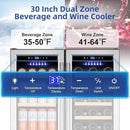 Tylza 30 Inch Wine and Beverage Refrigerator, Dual Zone Wine Beverage Cooler 30" with French Door, Under Counter Wine Beer Fridge Built-In or Freestanding, Holds 29 Bottles and 110 Cans TYBC200 by CozyNest Decor