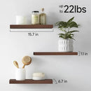 BAYKA Floating Shelves for Wall, Wall Mounted Rustic Wood Shelves for Bathroom, Bedroom, Living Room, Kitchen,Small Hanging Shelf for Books/Storage/Room Decor (Walnut-Like, Set of 3, 15.7in) by CozyNest Decor
