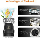 1/2 HP Garbage Disposal, TECASA Food Garbage Disposal with Power Cord, Stainless Steel Grinding System and 3-Bolt Mounting, Continuous Feed Compact Garbage Disposals, UL Certified, Taskmaid Series 50 by CozyNest Decor