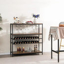 GOFLAME Industrial Wine Rack Table, Wine Bar Cabinet with 2-Tier Wine Rack, 4 Row Glass Holder and Storage Shelves, Freestanding Floor Liquor Storage Stand for Kitchen, Dining Room, Rustic Brown by CozyNest Decor