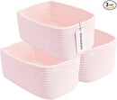 Small Woven Storage Baskets 12“X8”X5“ Decorative Rope Bins for Organizing Shelves, Closets, and Toys, Empty Gift Baskets, Cute Organizer Basket for Home and Office (pink, regular) by CozyNest Decor