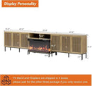 3-Sided Glass Farmhouse Fireplace TV Stand for TVs Up to 110 Inch, Oak Entertainment Center with 36" Electric Fireplace, TV Console with Storage Cabinets for Living Room by CozyNest Decor