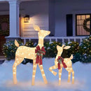 2 Pcs Reindeer Christmas Decoration, Xmas Lighted White Shimmering Doe and Fawn Display Set with 105 Warm White Lights for Yard Lawn Indoor Outdoor by CozyNest Decor