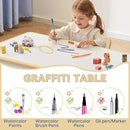Kids Study Table and Chairs Set, Height Adjustable Toddler Table and Chair Set for Kids Ages 3-8, Graffiti Desktop (Light Brown) by CozyNest Decor