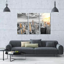 LevvArts Large 3 Piece New York City Canvas Wall Art Modern Black and White NYC at Gold Sunset Picture Prints Cityscape Skyline Poster Framed for Home Office Living Room Decor by CozyNest Decor