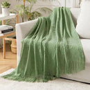 MIULEE Sage Green Knitted Throw Blanket for Couch Textured Spring Knit Blanket with Tassels Cozy Woven Boho Bed Blanket for Sofa Bed Chair Acrylic Wave Pattern 50"x60" by CozyNest Decor