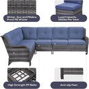 Outdoor Furniture Sectional Sofa L Shaped Couch - Patio Wicker Set with 2 Swivel Glider Chairs, 5 Piece Rattan Patio Conversation Sets with Blue Cushion for Deck Backyard Sunroom by GreenHaven Gardens