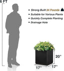 Metallic Heavy Cube Planter Box, No Assembly Required, Seamless Large Black Outdoor Planter 17”Lx17”Wx20”H 24Pounds Black with Hand Brushed Gold Rim by GreenHaven Gardens