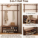 Coat Rack with Shoe Storage, Wooden Hall Tree with Bench, 11 Hooks and 2-Tier Storage Shelves, 3-in-1, Entryway Bench with Coat Rack (39.3"-Walnut) by CozyNest Decor
