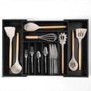 Premium Silverware, Flatware and Utensil Organizer for Kitchen Drawers, Food-Safe Contract Grade, Expandable from 14.5 to 25 In, Black Bamboo by CozyNest Decor