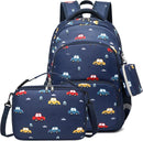 mygreen 3PCS Kids Backpack Set - Waterproof Bookbag with Lunch Box for Boys Ages 3-12, Adorable Cartoon Prints for School & Outdoor Use Dark Blue Cars by TinyTreasures Baby Boutique