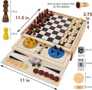 Juegoal 7-in-1 Wooden Board Game Set for Kids Adults, Tabletop Combo Classic Travel Portable Board Games (Chess, Checkers, Chinese Checkers, Backgammon, Parcheesi, Snakes and Ladders, Tic Tac Toe) by TinyTreasures Baby Boutique