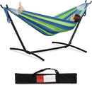 PNAEUT Double Hammocks with Stand for Outside, Portable Space Saving Heavy-Duty Steel Stand for Indoor Outdoor Patio with Carrying Bag, 450 lbs Capacity (Blue) by GreenHaven Gardens