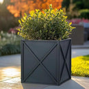 BAYN Metal Square Planter Box Tall Planters for Outdoor Plants Modern Heavy Duty with Drainage Holes for Outside Indoor Patio Deck - Grey, 17”x 17”x 18” by GreenHaven Gardens