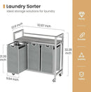 Laundry Hamper, Laundry Basket, Laundry Sorter with 3 Removable Bags, Clothes Basket with 3 Compartments, Wheels, Shelf for Laundry Room Bathroom Bedroom (3 Bags-Gray) by CozyNest Decor