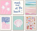 6 Pcs Coastal Beachy Wall Art Tropical Summer Shell Ocean Paintings Prints Posters Trendy Pink Preppy Palm Tree Canvas Wall Decor Aesthetic for Bedroom Living Room Dorm Apartment 8x10inch Unframed by CozyNest Decor