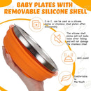 Nuogo 2 Pcs Stainless Steel Baby Suction Plates with Removable Silicone Shell 2-in-1 Metal Toddler Bowl Divided for Picky Eaters Kids Feeding Led Weaning Supplies, Dishwasher Safe (Orange,Red) by TinyTreasures Baby Boutique