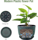 12 inch Large Plant Pots, Plastic Planters with Drainage Holes and Saucers, Flower Pots for Indoor Outdoor Plants, Decorative Pots for Garden House Plants, Black with Green Speckles by GreenHaven Gardens