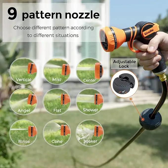 Giraffe Tools Metal Retractable Hose Reel 130 FT Wall Mounted Heavy Duty Hose Reel with 9 Pattern Nozzle 180 Deg Swivel, Metal Bracket Any Length Lock (1/2 130FT PRO, Dark Grey), photo 5 of 7