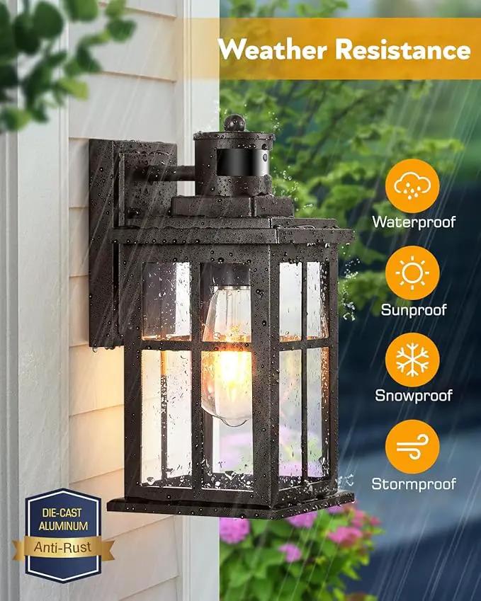 Outdoor Motion Sensor Light, 2 Pack Outside Sconce, Bronze Motion Sensor for Outside, Anti-Rust, Outdoor Light Fixture with Tempered Clear Glass for House, Garage,Entryway, Waterproof, photo 5 of 9