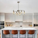 9-Light Brushed Nickel Glass Chandelier, Adjustable Height Hanging Industrial Dining Room Chandelier Over Table, Modern Farmhouse Chandelier for Kitchen Island Living Room Entryway Bedroom by CozyNest Decor