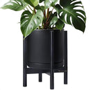 D'vine Dev Ceramic Planter with Ebony Stand - 12 Inch Modern Round Flower Pot with Wood Planter Holder, Black, 55-B-H-2 by CozyNest Decor