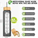 32 oz Glass Water Bottle with Straw - Motivational Time Marker & Silicone Sleeve - Reusable Tumbler Includes 2 Bamboo Lids & Fruit Infuser - 1 Pack by CozyNest Decor