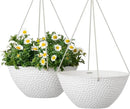 LA JOLIE MUSE Hanging Planters for Outdoor Plants, Large Hanging Planter with Drain Holes, Outdoor Hanging Flower Pots, White Stone, Honeycomb (13.2 Inch, Set of 2) by CozyNest Decor