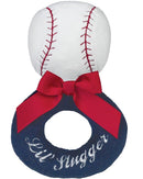 Bearington Baby Lil’ Slugger, 5.5 Inch Red, White and Blue Plush Stuffed Baby Baseball Soft Ring Rattle - Baseball Toys by TinyTreasures Baby Boutique