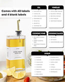 Olive Oil Dispenser For Kitchen, Glass Oil Bottle 500ML Oil And Vinegar Dispenser Set Of 2, Cooking Oil Dispenser With 2 Stainless Steel Pourers & 44 Labels, Soy Sauce Dispenser, Coffee Syrup Bottles by CozyNest Decor